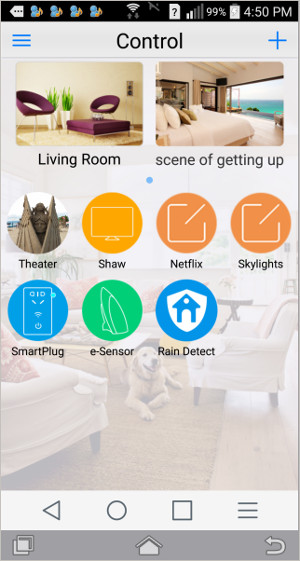 home screen for controller to activate skylights via WiFi hub when temperature changes