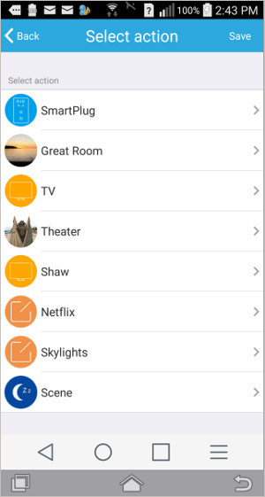 choosing the skylight action event for the temperature sensor trigger